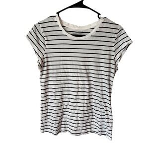 Universal Thread Womens Striped Short Sleeve Crew Neck White Navy Blue Size M